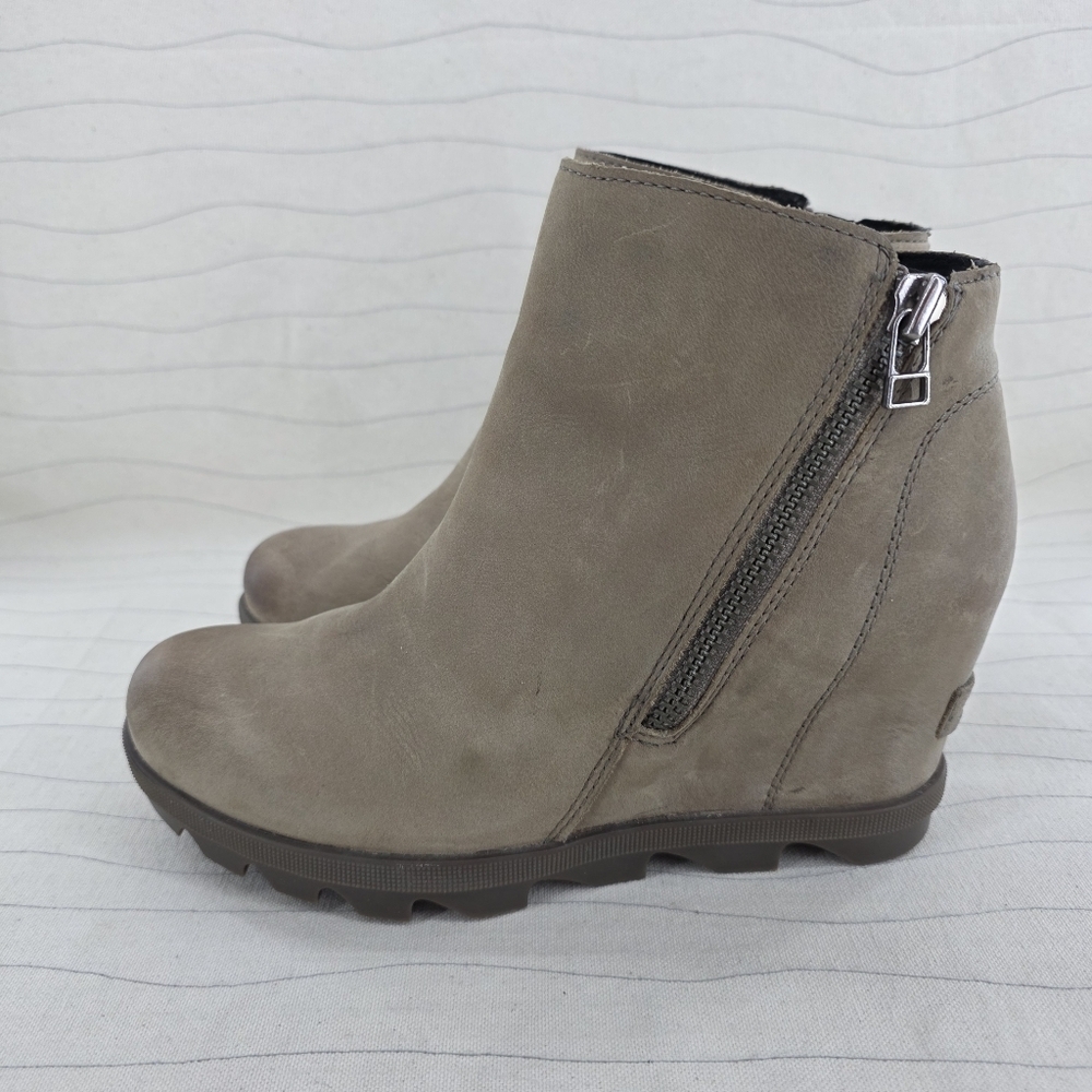 Sorel Womens Joan of Arctic Tan Leather Wedge Ankle Booties Shoe NL3365-240 Sz 7 - Picture 2 of 16